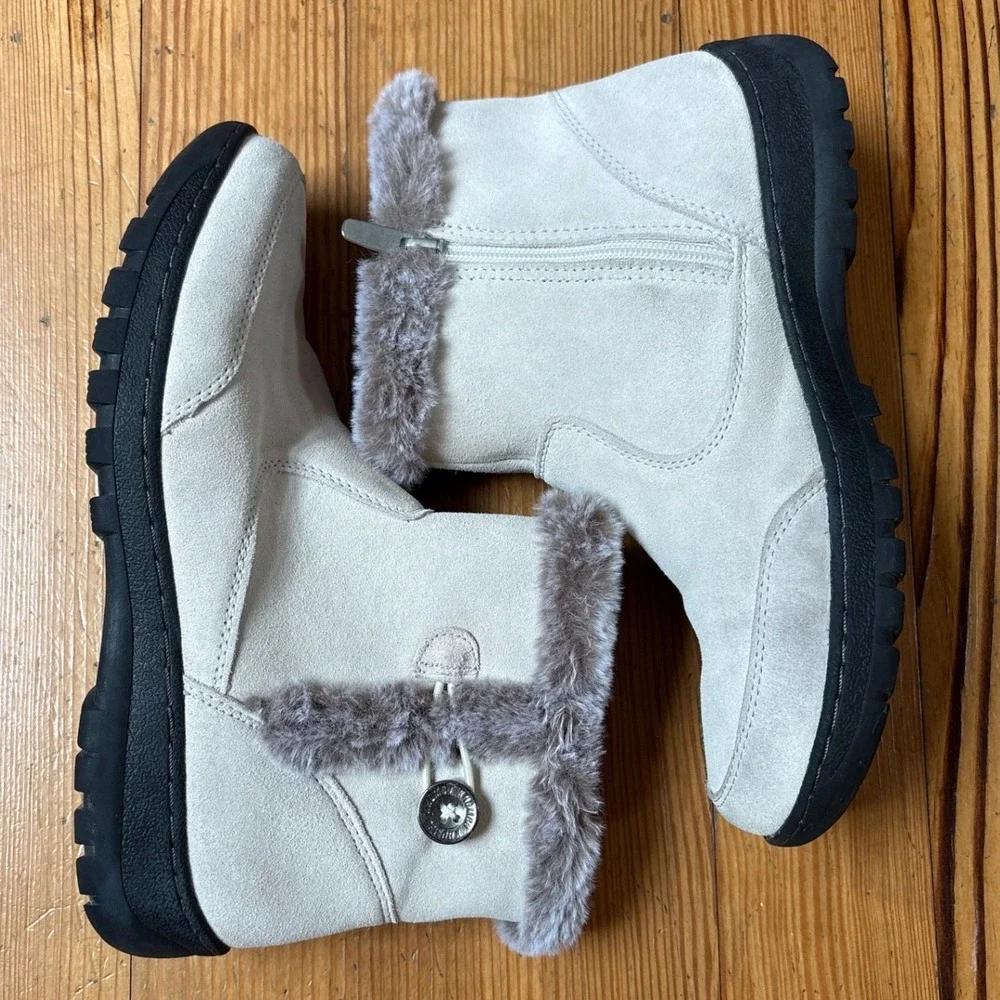 Khombu Iris Boots Women Gray Excellent Faux‎ Fur Trim Suede Ankle Zip SIZE 9M - Picture 3 of 7